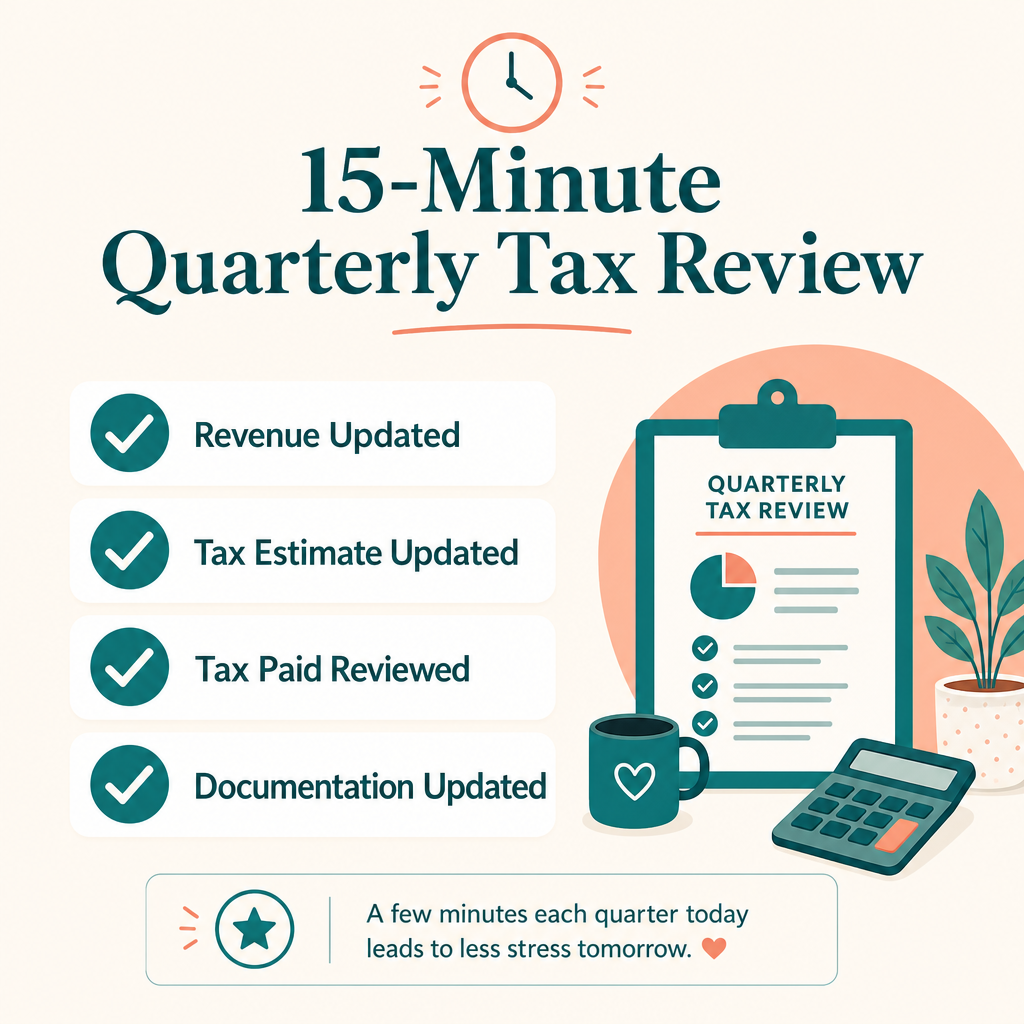 Quarterly review checklist infographic — the 15-minute tax review