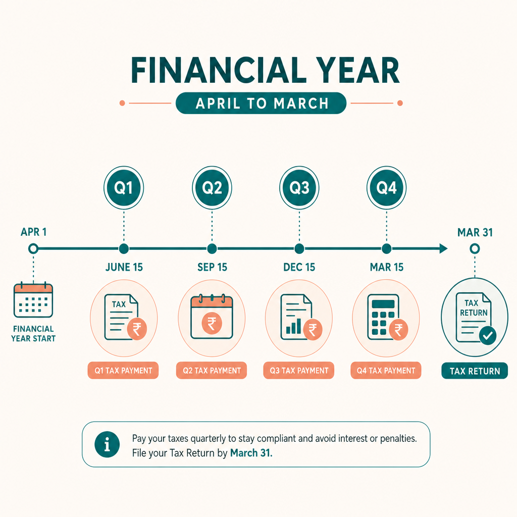 Quarterly timeline showing advance tax deadlines throughout the financial year